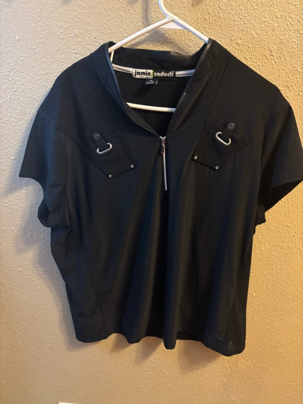 jamie sadock Black Short-Sleeve Zip Golf Top with D-Ring Accents